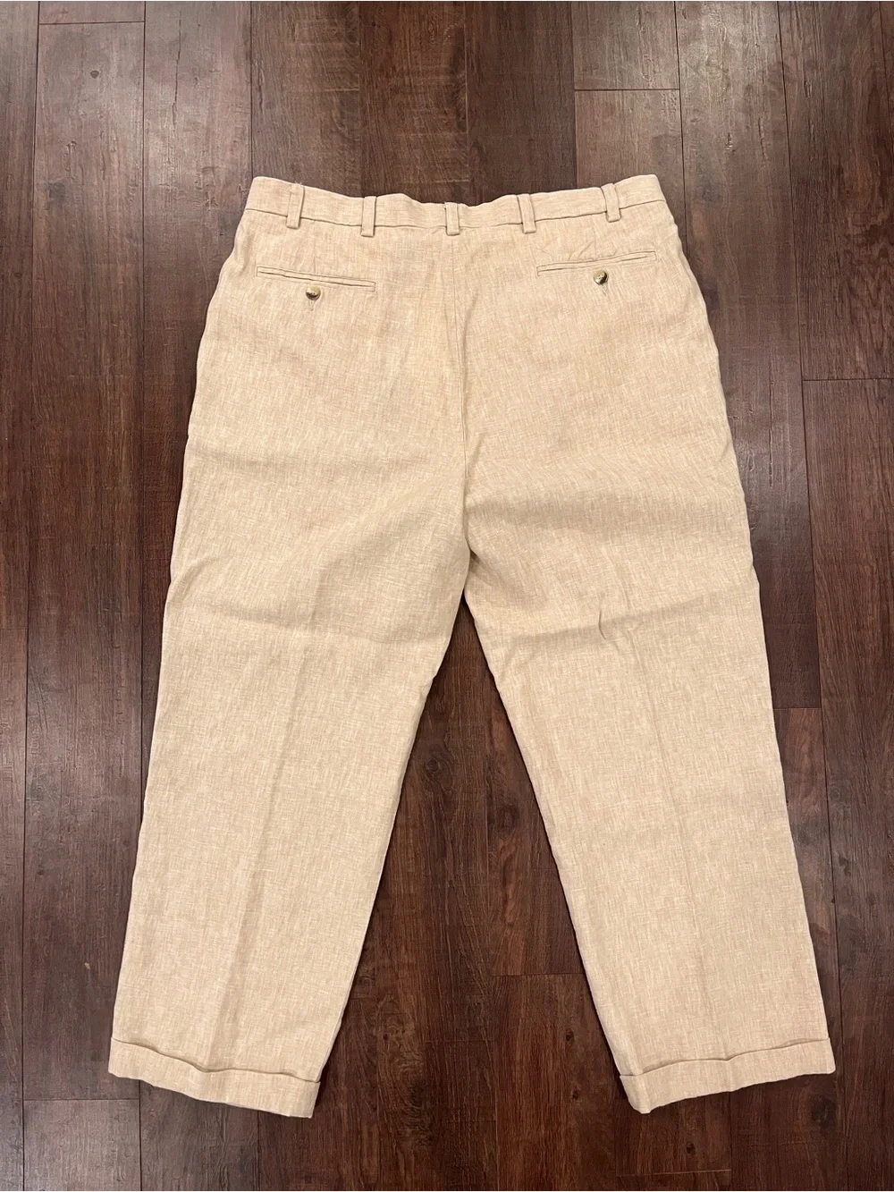 Jos. A. Bank Mens 38x32 Khaki 100% Linen Pleated Traveler's Collection Pants
